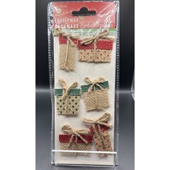Little Birdie Christmas Burlap Sticker Embellishment 6/Pkg-Presents