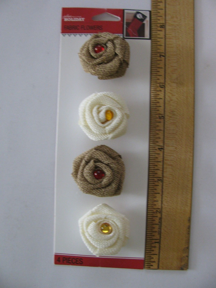 Jolee’s Holiday BROWN & WHITE Gem Centers Fabric Flowers 4 Pieces NEW