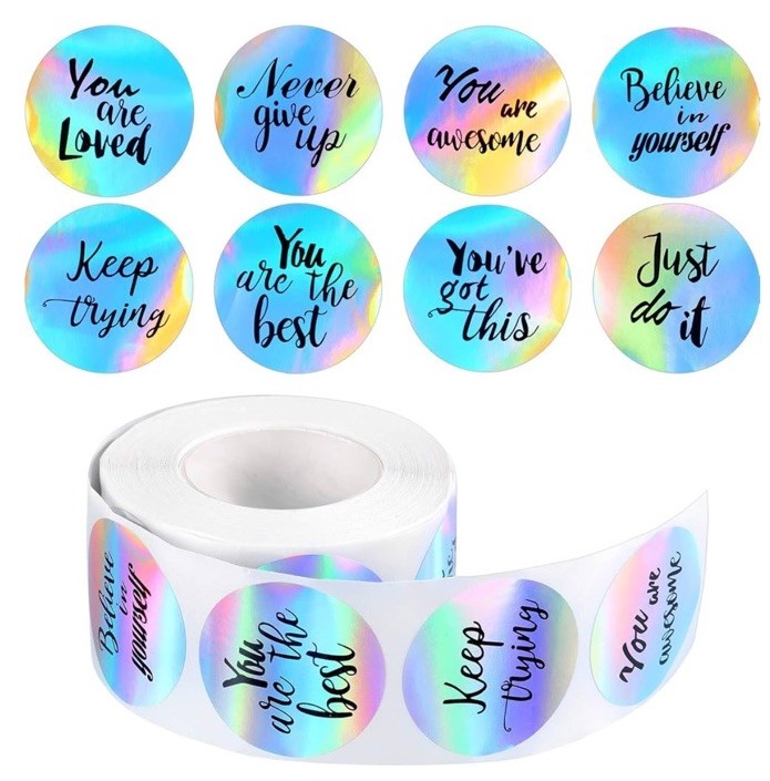 500 pcs / 1 Roll Inspirational Holographic Laser Stickers 1.5 in Brand New