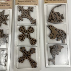 Crafters Square Laser Cut Kraft Icons Birds Stars Crosses Fish Lot of 6