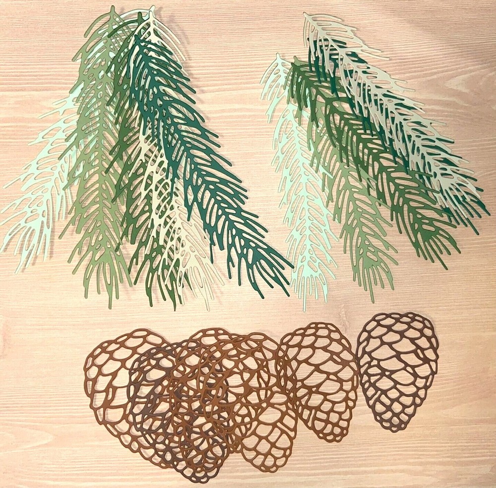 20 PINE & BRANCH cardstock paper die cut embellishments CHRISTMAS