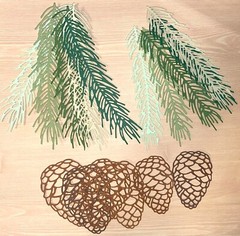 20 PINE & BRANCH cardstock paper die cut embellishments CHRISTMAS