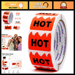 Fluorescent Red Orange Flame Labels – 2″x1.25″ Hot Stickers, 500/Roll for Partie