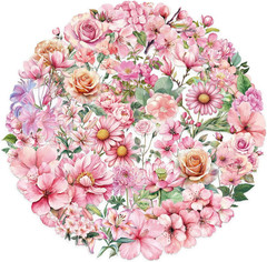 50PCS Pink Flower Stickers Aesthetic PET Transparent Stickers Nature Flower
