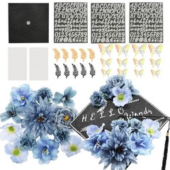 Nagobi DIY Graduation Cap Decorations Kit, Flowers Grad Blue