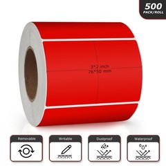 Red Rectangle Stickers 3 x 2 Inch Color Coding Labels Vinyl Roll Self-Adhesiv…