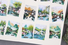 traditional Asia water town green spring sticker｜Chinese Jiangnan river water
