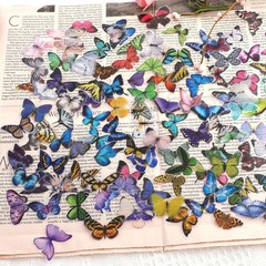 COMNICO 240PCS Butterfly Stickers, PET Waterproof Transparent Colorful Resin Dec