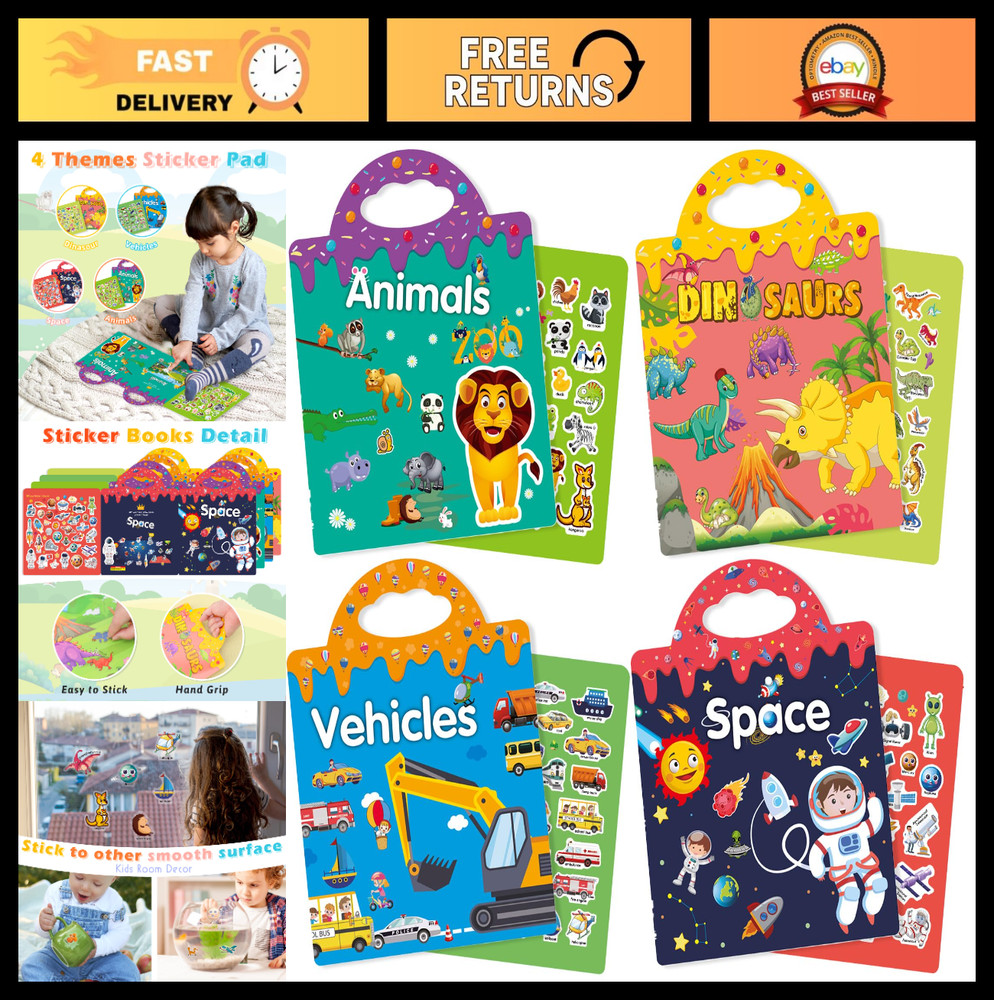 Reusable Sticker Books Set for Toddlers 1-4 | Fun Activity Pads with Toy Sticker