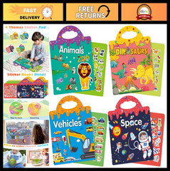Reusable Sticker Books Set for Toddlers 1-4 | Fun Activity Pads with Toy Sticker