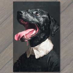 STICKER Black Labrador Portrait Formal Collar Tongue Out Joyful Expression