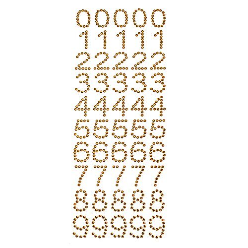 Number 0 to 9 Rhinestone Stickers, 1-Inch, 50-Count