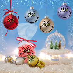 26 PCS Christmas Decorations Stickers, Yellow and Green Eyes Face Decals for Orn