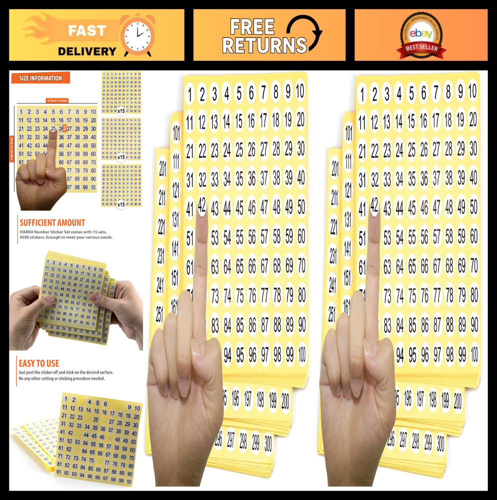 300 Round Number Stickers – 4500 Self-Adhesive Labels for Inventory & Organizati