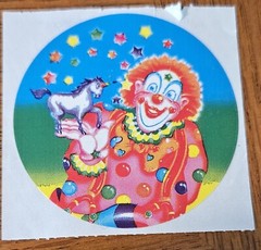 Vintage Lisa Frank Rainbow Clown Holding A Unicorn Sticker 1983