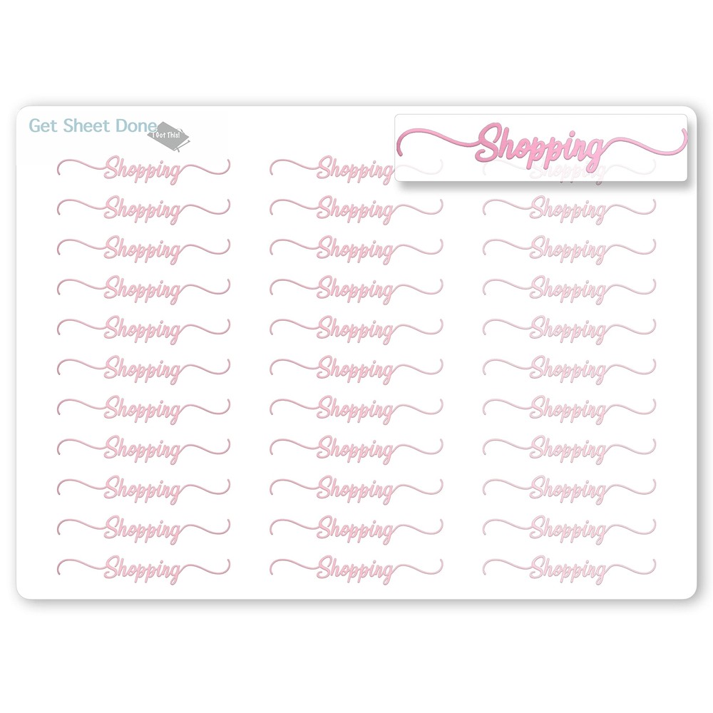 Shopping Script Planner Stickers / 30 Gold Foiled Text Headers (1.5”) PINK
