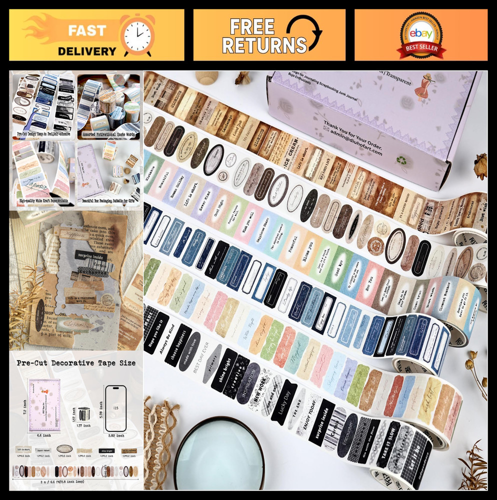 822pcs Vintage Motivational Quote Stickers Set, Decorative Tape for Scrapbooking