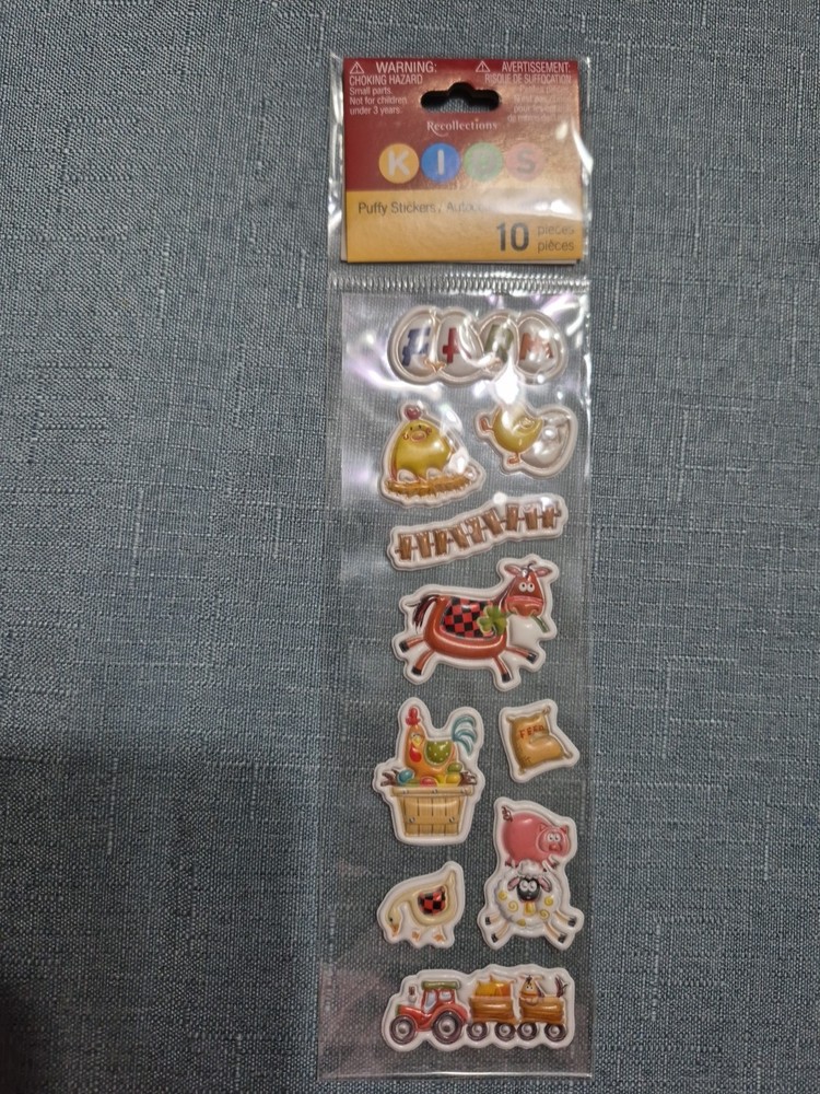 Recollections Kids Puffy Stickers FARM ANIMALS Tractor 10 Pieces NIP
