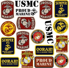 MARINES CORPS BADGES VARIETY DIE CUT VINYL 50 CT STICKER PACK