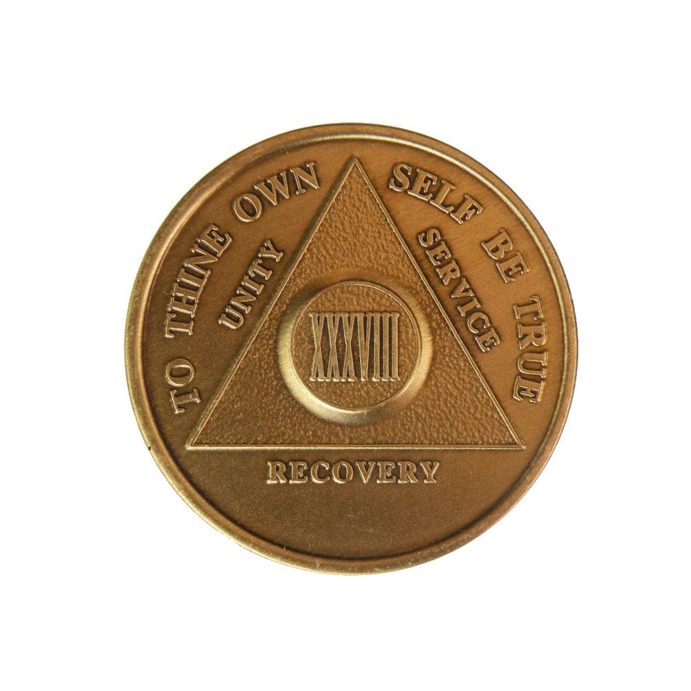 38 Year AA Medallion Traditional Bronze Raised Center Sobriety Token Chip