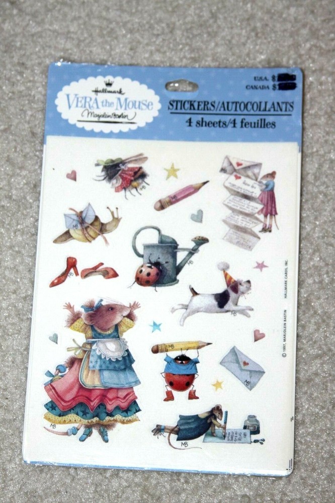 RARE Vintage Vera the Mouse Stickers ~ 4 Sheets ~ Sealed Package