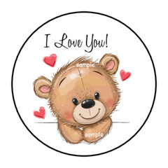 30 I LOVE YOU TEDDY BEAR STICKERS ENVELOPE SEALS LABELS 1.5″ ROUND HEARTS CUTE