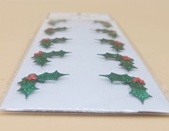 Christmas Paper Crafts MINI GLITTER HOLLY 10pc Dimensional Stickers, NEW