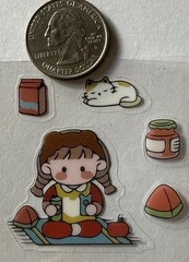 LITTLE PICNIC GIRL Mylar Stickers (5pc)Kids•Watermelon•Cat•Jam •Milk•Card Making