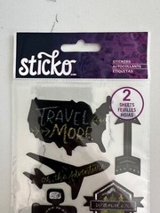 Sticko Autocollant Chalk Travel 20 PC Let’s Go Hat Airplane Wander Scrapbooking