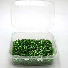 2000 Glass Tube Bugle Beads 2X7mm Green Silver-Lined + Storage Box