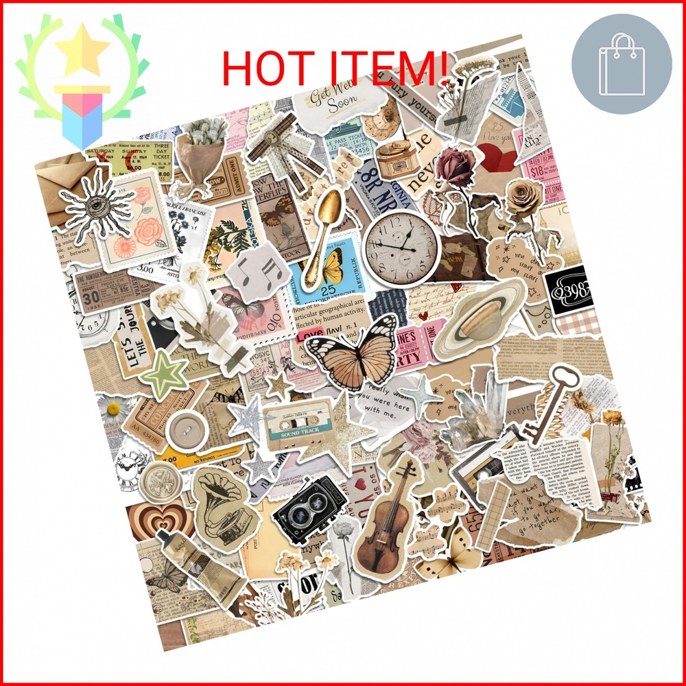 300 Pcs Vintage Stickers, Junk Journal Supplies, Cute Stickers for Journaling Su
