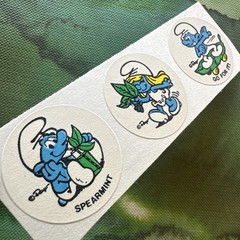Vintage 80s Spearmint Matte Smurf Minty Sniff Stickers Peyo Strip