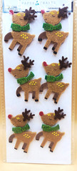 Christmas Paper Crafts FELT REINDEER 6pc Dimensional Stickers, NEW