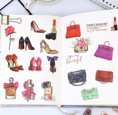 6 Sheets Fashion Accessories Handbags High Heels Perfume Japanese Washi Stickers