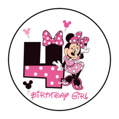 30 MINNIE MOUSE 4TH FOURTH BIRTHDAY STICKERS ENVELOPE SEALS LABELS 1.5″ CUSTOM