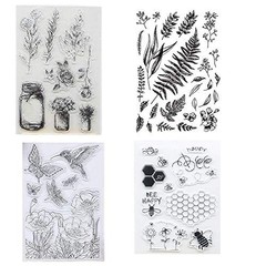 4pc Hummingbird & Plant Clear Rubber Stamp Set for Scrapbooking Card Making