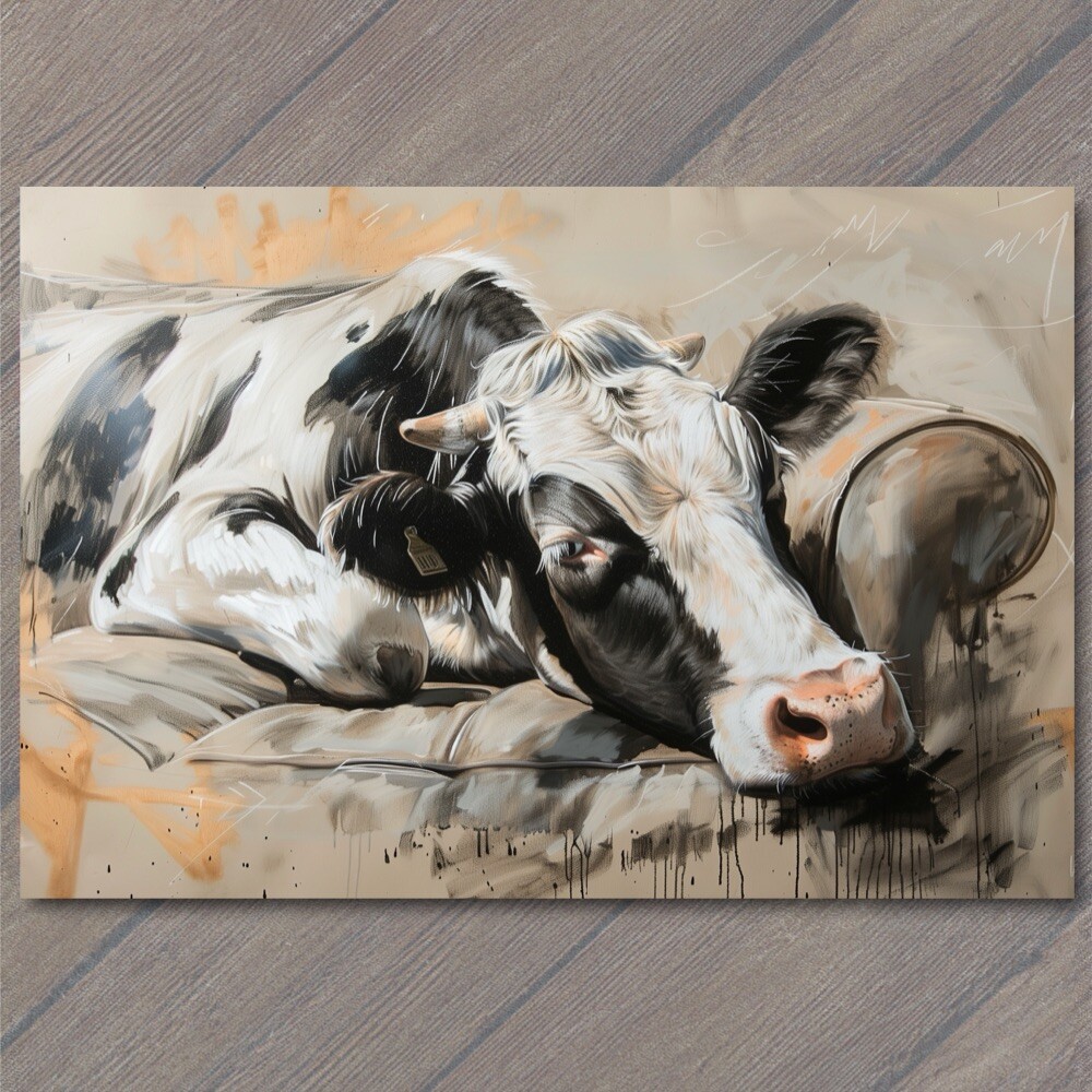 STICKER Cow On Couch Sofa Chair Calf Cute Fun Painting Unusual Country Farm