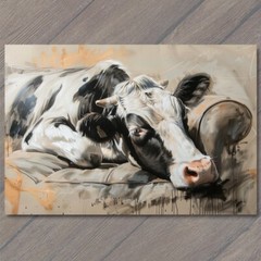 STICKER Cow On Couch Sofa Chair Calf Cute Fun Painting Unusual Country Farm
