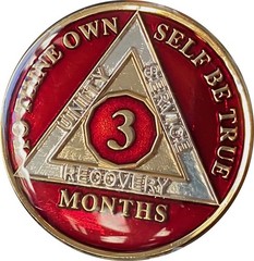 3 Month AA Medallion Metallic Mandarin Red 90 Day Sobriety Token Coin Chip