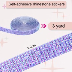 Self Adhesive Rhinestone Strips 3 Yards 0.47 Inch for Craft,Dark Purple AB