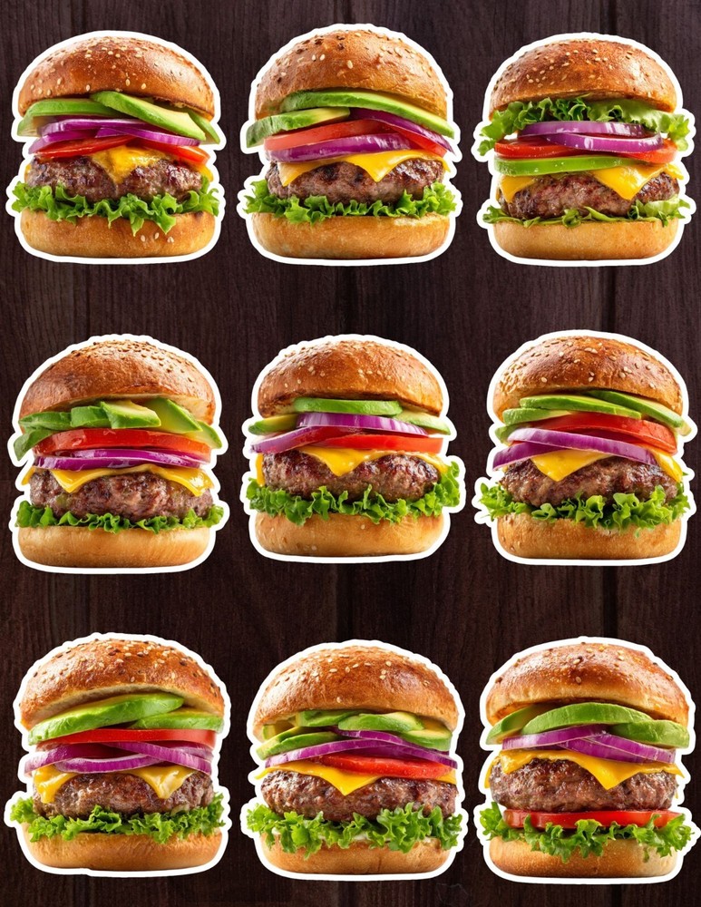 Avocado Burger Die Cut Vinyl Stickers Set Scrapbooking Laptop Water Bottle