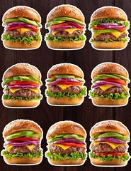 Avocado Burger Die Cut Vinyl Stickers Set Scrapbooking Laptop Water Bottle