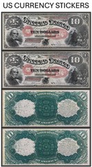 $10 Ten Dollar 1875 Legal Tender Note (US CURRENCY STICKERS) Lot Of 2