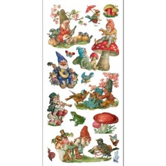 Violette Stickers – Gnomes and Red Mushrooms – 1 Sticker Sheet for Scrapbooks
