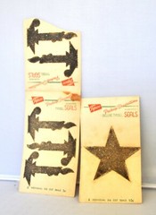 VTG 1920S ANTIQUE XMAS STICKERS 6 SILVER GLITTER LARGE 3″ SIZE STAR CANDLESTICKS