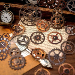 60PCS Industrial Vintage Sticker Set, Coated Paper Stickers with Rusty Gears, Ke