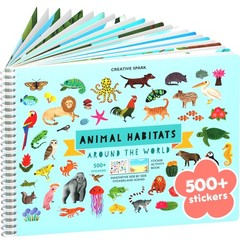 Animals Habitat 500+ Kids Sticker Book by Toddler Airplane Travel Activity Co…