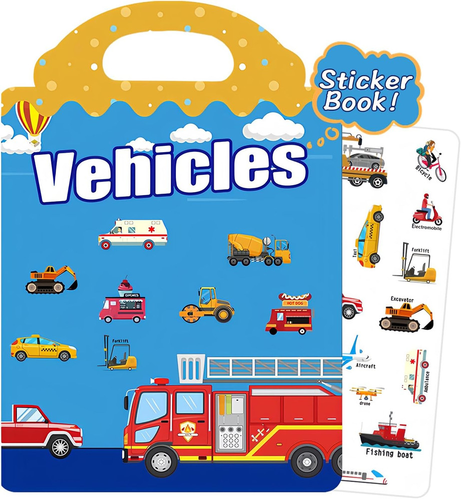 Reusable Sticker Book – Travel Stickers for Kids, 1-3 Years, Vehicles