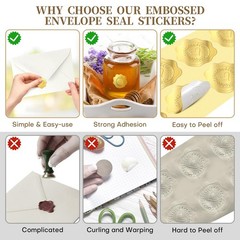 300 Pcs Embossed Gold Foil Stickers with Heart and Garland Pattern for Sealing
