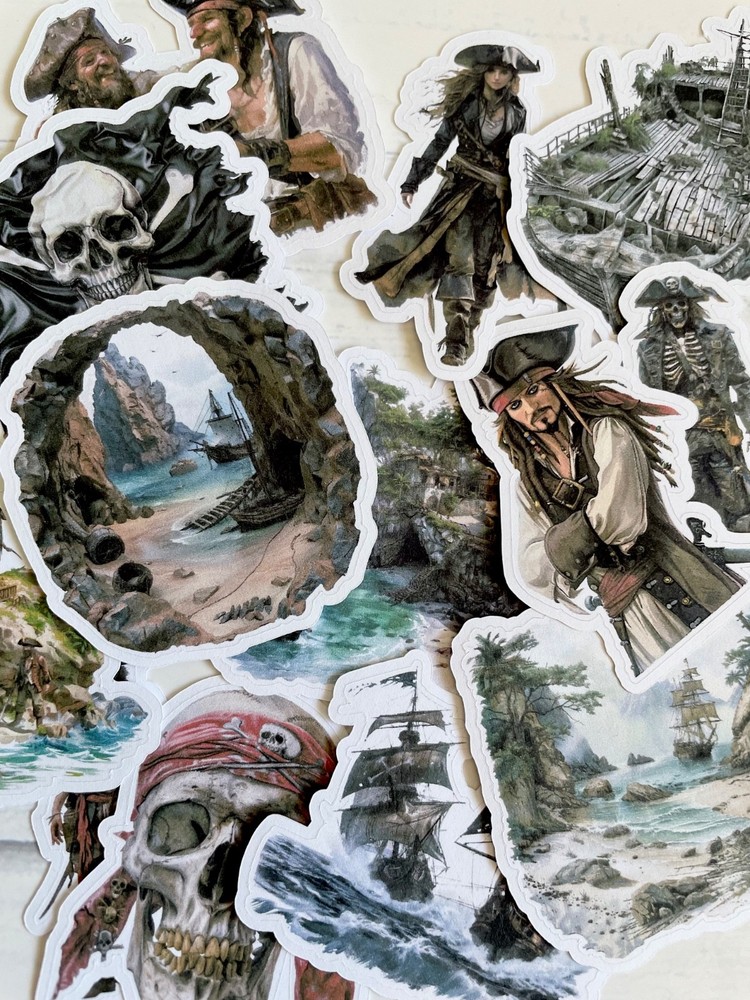 Caribbean Pirates Junk Journal Stickers Scrapbook Supply Papercraft Ephemera